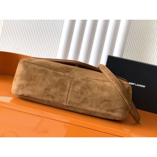 Replica di lusso Borsa a tracolla grande YSL Saint Laurent Calypso scamosciata marrone Imitazioni Cloni Borsa a tracolla grande YSL Saint Laurent Calypso scamosciata marrone firmate