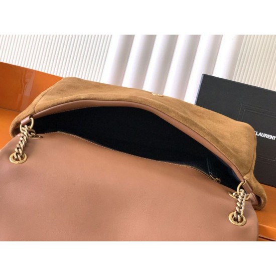 Replica di lusso Borsa a tracolla grande YSL Saint Laurent Calypso scamosciata marrone Imitazioni Cloni Borsa a tracolla grande YSL Saint Laurent Calypso scamosciata marrone firmate