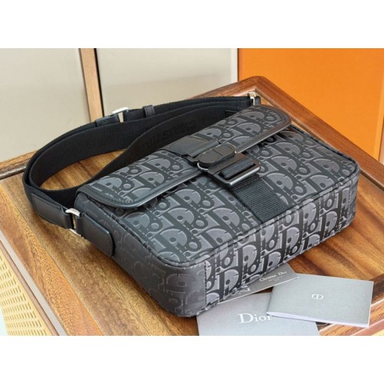 Replica di lusso Borsa a tracolla da uomo Dior Oblique Jacquard nera Imitazioni Replica Perfetta Borsa a tracolla da uomo Dior Oblique Jacquard nera firmate