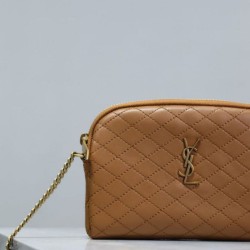 Replica di lusso Pochette trapuntata con zip Gaby YSL Saint Laurent marrone Imitazioni Cloni Pochette trapuntata con zip Gaby YSL Saint Laurent marrone firmate