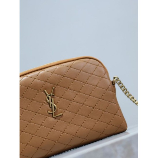 Replica di lusso Pochette trapuntata con zip Gaby YSL Saint Laurent marrone Imitazioni Cloni Pochette trapuntata con zip Gaby YSL Saint Laurent marrone firmate
