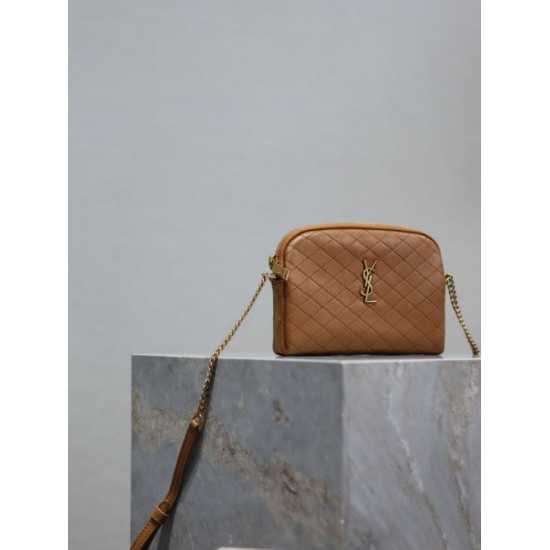 Replica di lusso Pochette trapuntata con zip Gaby YSL Saint Laurent marrone Imitazioni Cloni Pochette trapuntata con zip Gaby YSL Saint Laurent marrone firmate