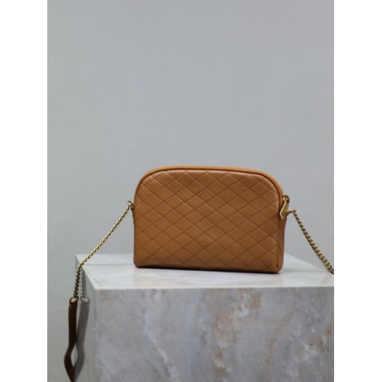 Replica di lusso Pochette trapuntata con zip Gaby YSL Saint Laurent marrone Imitazioni Cloni Pochette trapuntata con zip Gaby YSL Saint Laurent marrone firmate