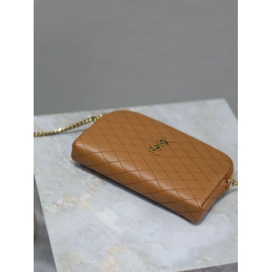 Replica di lusso Pochette trapuntata con zip Gaby YSL Saint Laurent marrone Imitazioni Cloni Pochette trapuntata con zip Gaby YSL Saint Laurent marrone firmate
