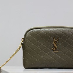 Replica di lusso Pochette trapuntata con zip Gaby YSL Saint Laurent Blu Imitazioni Cloni Pochette trapuntata con zip Gaby YSL Saint Laurent Blu firmate