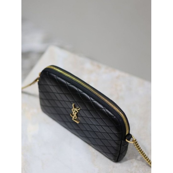 Replica di lusso Pochette trapuntata con zip Gaby YSL Saint Laurent Nero Imitazioni Cloni Pochette trapuntata con zip Gaby YSL Saint Laurent Nero firmate