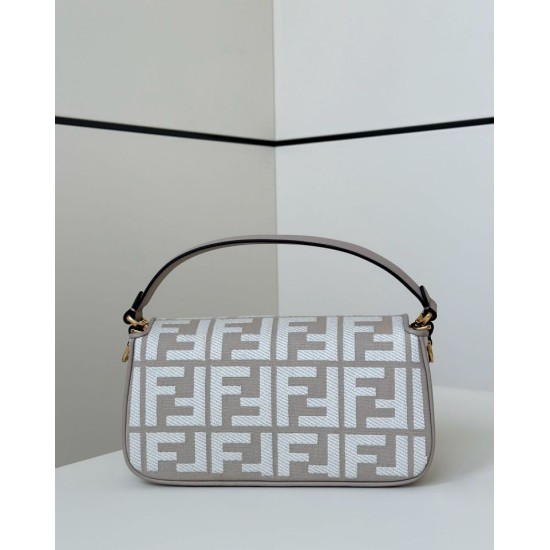 Replica di lusso Borse a tracolla classica Fendi Baguette FF ricamato grigio Imitazioni Cloni Borse Replica a tracolla classica Fendi Baguette FF ricamato grigio firmate