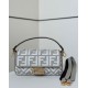 Replica di lusso Borse a tracolla classica Fendi Baguette FF ricamato grigio Imitazioni Cloni Borse Replica a tracolla classica Fendi Baguette FF ricamato grigio firmate