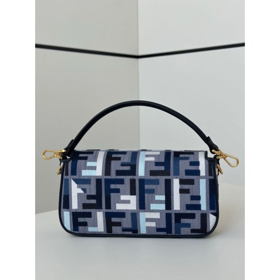 Replica di lusso Borsa a tracolla classica Fendi Baguette FF ricamato Blu Imitazioni Cloni Borsa a tracolla classica Fendi Baguette FF ricamato Blu firmate