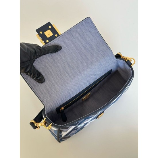 Replica di lusso Borsa a tracolla classica Fendi Baguette FF ricamato Blu Imitazioni Cloni Borsa a tracolla classica Fendi Baguette FF ricamato Blu firmate
