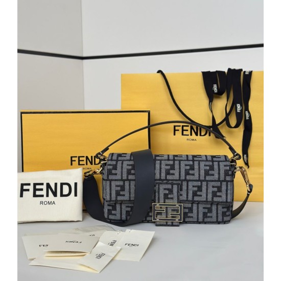 Cloni Borsa Fendi Baguette tessuto jacquard FF effetto denim blu firmate