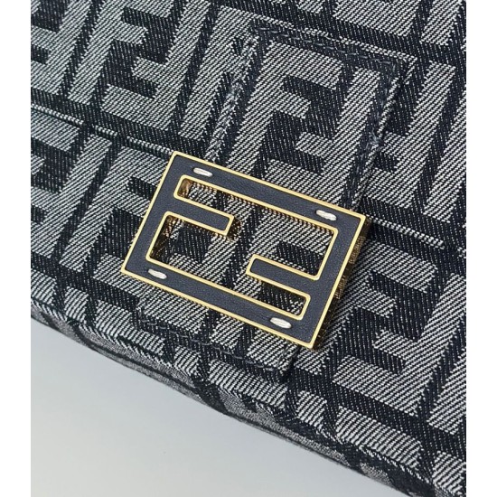 Cloni Borsa Fendi Baguette tessuto jacquard FF effetto denim blu firmate