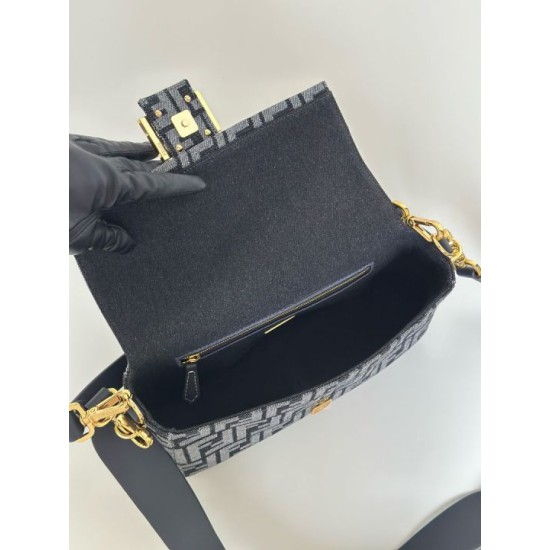 Cloni Borsa Fendi Baguette tessuto jacquard FF effetto denim blu firmate