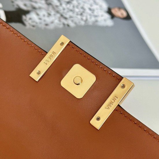 Replica di lusso Borse Firmate Fendi Baguette con manico superiore e logo FF impresso marrone Imitazioni Cloni Borse Firmate Replica Fendi Baguette con manico superiore e logo FF impresso marrone firmate