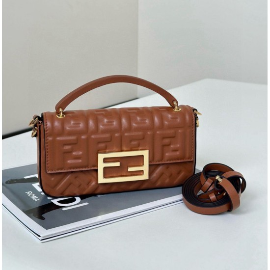 Replica di lusso Borse Firmate Fendi Baguette con manico superiore e logo FF impresso marrone Imitazioni Cloni Borse Firmate Replica Fendi Baguette con manico superiore e logo FF impresso marrone firmate