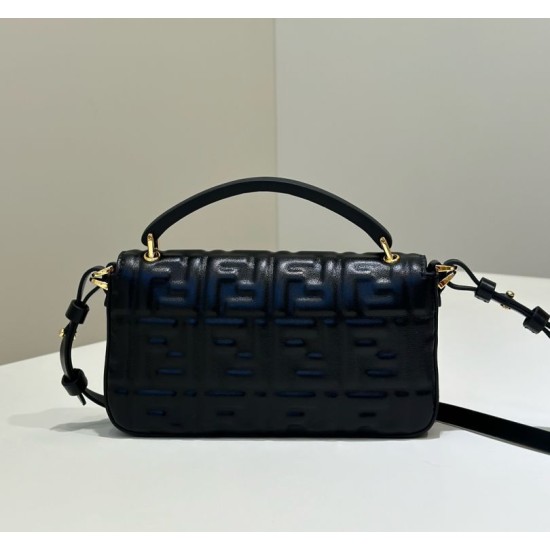 Replica di lusso Borsa 1:1 Fendi Baguette con manico superiore e logo FF impresso Nero Imitazioni Cloni Borsa Replica Fendi Baguette con manico superiore e logo FF impresso Nero firmate