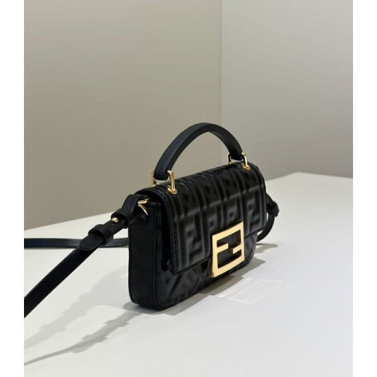 Replica di lusso Borsa 1:1 Fendi Baguette con manico superiore e logo FF impresso Nero Imitazioni Cloni Borsa Replica Fendi Baguette con manico superiore e logo FF impresso Nero firmate