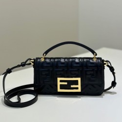Cloni Borsa Replica Fendi Baguette con manico superiore e logo FF impresso Nero firmate