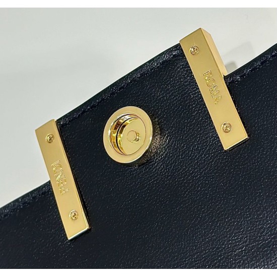 Replica di lusso Borsa 1:1 Fendi Baguette con manico superiore e logo FF impresso Nero Imitazioni Cloni Borsa Replica Fendi Baguette con manico superiore e logo FF impresso Nero firmate