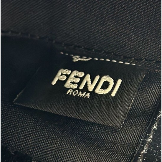Replica di lusso Borsa 1:1 Fendi Baguette con manico superiore e logo FF impresso Nero Imitazioni Cloni Borsa Replica Fendi Baguette con manico superiore e logo FF impresso Nero firmate