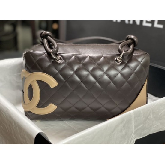 Replica di lusso Borsa da bowling Chanel Cambon Ligne Caffè Imitazioni Cloni Borsa da bowling Chanel Cambon Ligne Caffè firmate