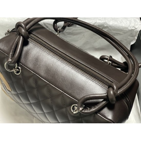 Replica di lusso Borsa da bowling Chanel Cambon Ligne Caffè Imitazioni Cloni Borsa da bowling Chanel Cambon Ligne Caffè firmate