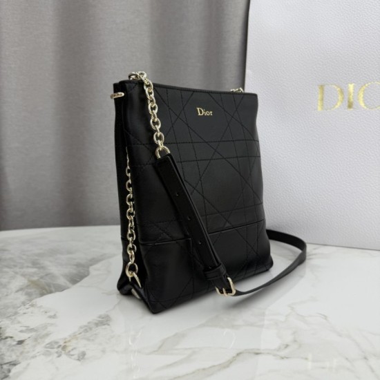 Cloni Borsa Dior Trianon con catena agnello piatta Macrocannage Nero firmate