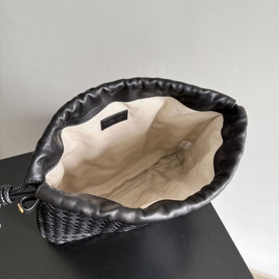 Replica di lusso Borse con coulisse Bottega Veneta Intrecciato Nera Imitazioni Cloni Borse con coulisse Bottega Veneta Intrecciato Nera firmate