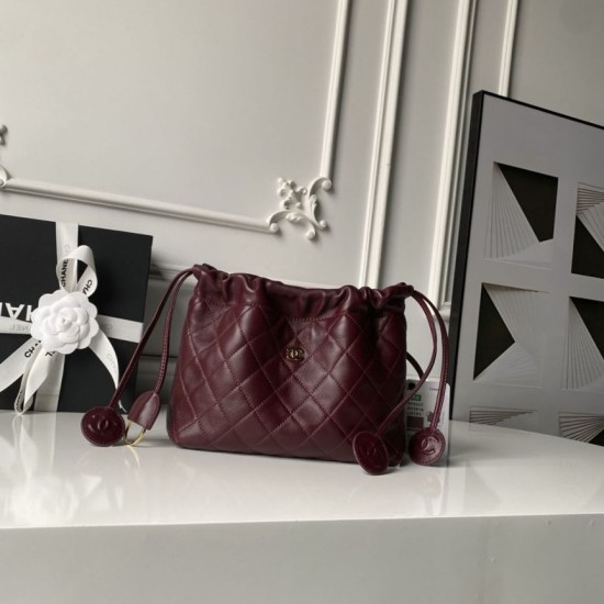 Replica di lusso Borsa a secchiello trapuntata Chanel 25 con coulisse AP5317 Borgogna Imitazioni Cloni Borsa a secchiello trapuntata Chanel 25 con coulisse AP5317 Borgogna firmate