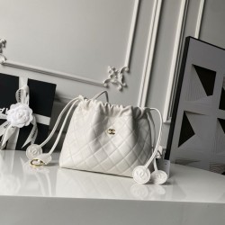 Borse a secchiello trapuntata Chanel 25 con coulisse AP5317 Bianca