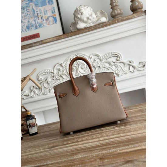 Cloni Borsa Hermès Birkin 25cm/30cm bicolore pelle Togo Marrone/Grigio firmate