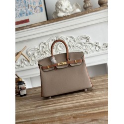 Borsa Hermès Birkin 25cm/30cm bicolore pelle Togo Marrone/Grigio
