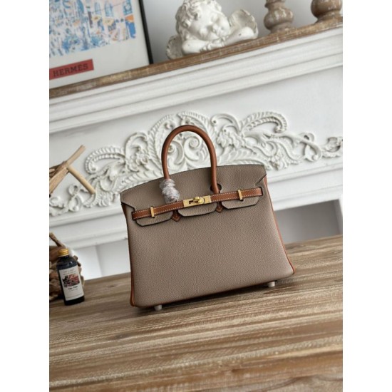 Cloni Borsa Hermès Birkin 25cm/30cm bicolore pelle Togo Marrone/Grigio firmate