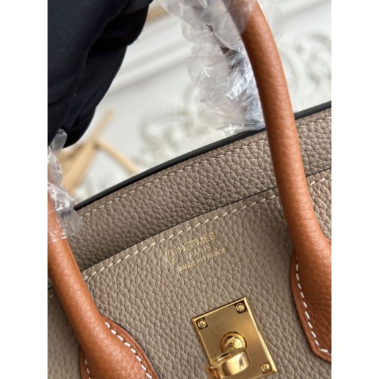 Cloni Borsa Hermès Birkin 25cm/30cm bicolore pelle Togo Marrone/Grigio firmate
