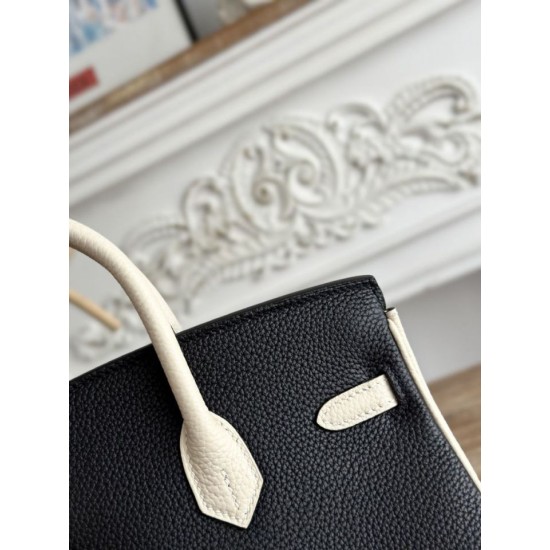 Replica di lusso Borsa 1:1 Hermès Birkin 25cm/30cm bicolore pelle Togo Nero/Bianco Imitazioni Cloni Borsa Replica Hermès Birkin 25cm/30cm bicolore pelle Togo Nero/Bianco firmate