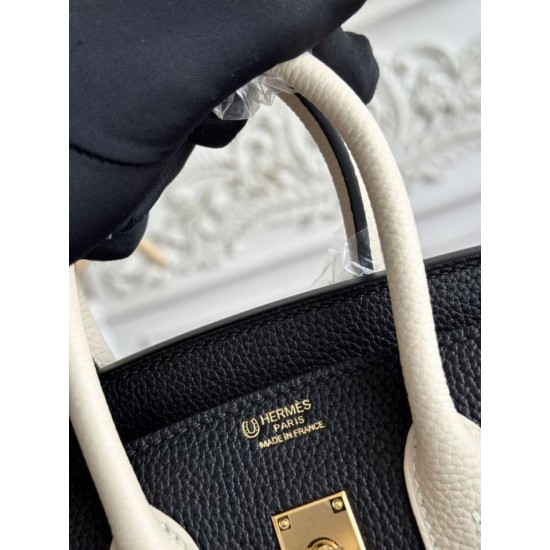 Replica di lusso Borsa 1:1 Hermès Birkin 25cm/30cm bicolore pelle Togo Nero/Bianco Imitazioni Cloni Borsa Replica Hermès Birkin 25cm/30cm bicolore pelle Togo Nero/Bianco firmate