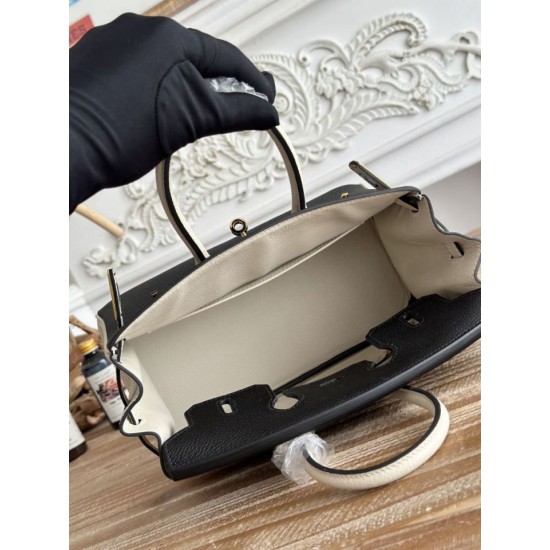 Replica di lusso Borsa 1:1 Hermès Birkin 25cm/30cm bicolore pelle Togo Nero/Bianco Imitazioni Cloni Borsa Replica Hermès Birkin 25cm/30cm bicolore pelle Togo Nero/Bianco firmate