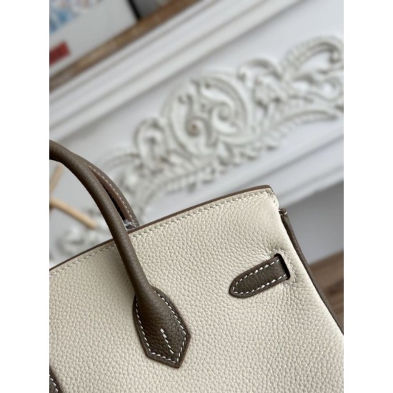 Replica di lusso Borsa Hermès Birkin 25cm/30cm bicolore pelle Togo Bianco/Marrone Imitazioni Cloni Borsa Hermès Birkin 25cm/30cm bicolore pelle Togo Bianco/Marrone firmate