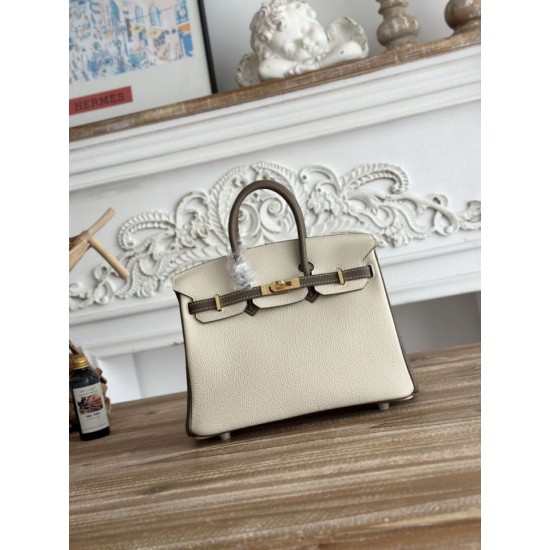 Replica di lusso Borsa Hermès Birkin 25cm/30cm bicolore pelle Togo Bianco/Marrone Imitazioni Cloni Borsa Hermès Birkin 25cm/30cm bicolore pelle Togo Bianco/Marrone firmate