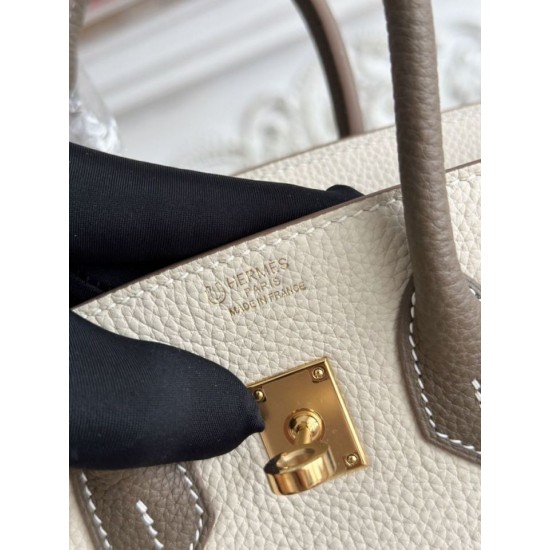 Replica di lusso Borsa Hermès Birkin 25cm/30cm bicolore pelle Togo Bianco/Marrone Imitazioni Cloni Borsa Hermès Birkin 25cm/30cm bicolore pelle Togo Bianco/Marrone firmate