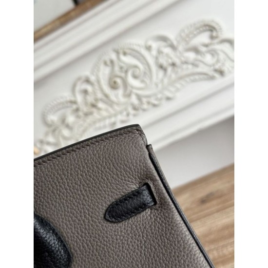 Replica di lusso Borsa Hermès Birkin 25cm/30cm bicolore pelle Togo Etoupe/Nero Imitazioni Cloni Borsa Hermès Birkin 25cm/30cm bicolore pelle Togo Etoupe/Nero firmate