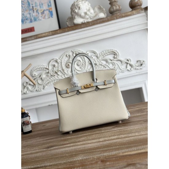 Replica di lusso Borsa Hermès Birkin 25cm/30cm bicolore pelle Togo Bianco/Blu Imitazioni Cloni Borsa Hermès Birkin 25cm/30cm bicolore pelle Togo Bianco/Blu firmate