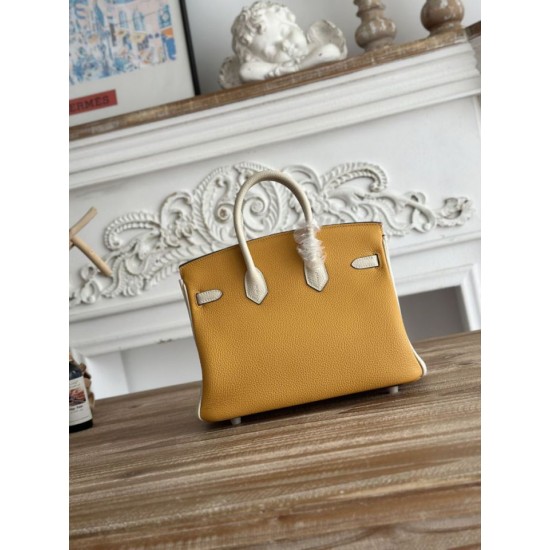 Cloni Borse Firmate Replica Hermès Birkin 25cm/30cm bicolore pelle Togo Giallo/Bianco firmate