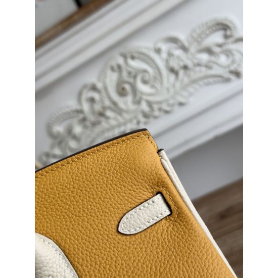 Cloni Borse Firmate Replica Hermès Birkin 25cm/30cm bicolore pelle Togo Giallo/Bianco firmate