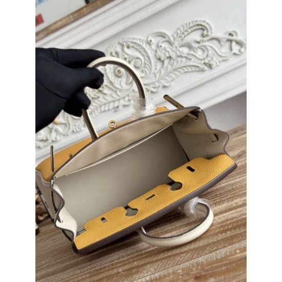 Cloni Borse Firmate Replica Hermès Birkin 25cm/30cm bicolore pelle Togo Giallo/Bianco firmate