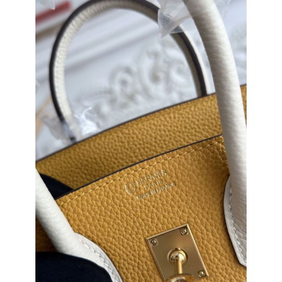 Cloni Borse Firmate Replica Hermès Birkin 25cm/30cm bicolore pelle Togo Giallo/Bianco firmate