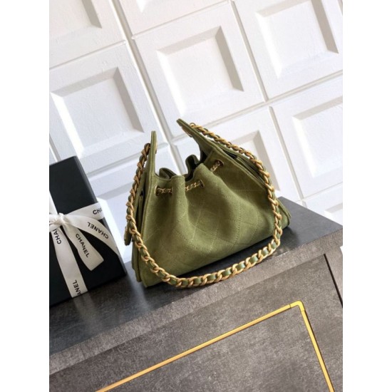 Replica di lusso Borse Chanel 25 Mini Hobo AS5631 pelle di vitello scamosciata Verde Imitazioni Cloni Borse Chanel 25 Mini Hobo AS5631 pelle di vitello scamosciata Verde firmate
