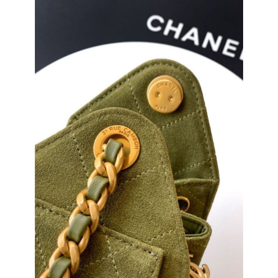 Replica di lusso Borse Chanel 25 Mini Hobo AS5631 pelle di vitello scamosciata Verde Imitazioni Cloni Borse Chanel 25 Mini Hobo AS5631 pelle di vitello scamosciata Verde firmate