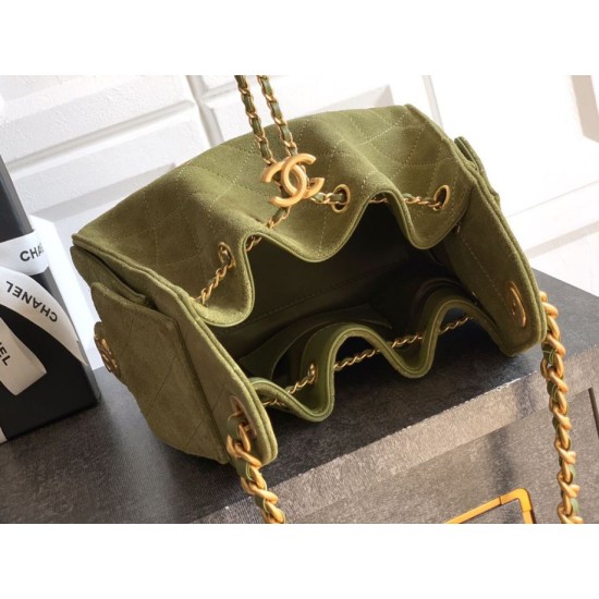 Replica di lusso Borse Chanel 25 Mini Hobo AS5631 pelle di vitello scamosciata Verde Imitazioni Cloni Borse Chanel 25 Mini Hobo AS5631 pelle di vitello scamosciata Verde firmate