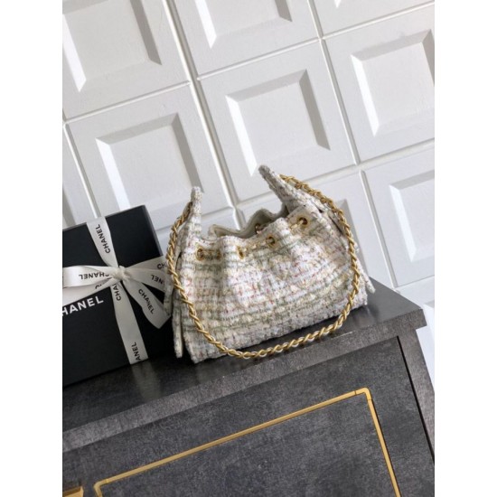 Replica di lusso Borse Chanel 25 piccola Hobo tweed multicolore AS5631 bianca Imitazioni Cloni Borse Chanel 25 piccola Hobo tweed multicolore AS5631 bianca firmate